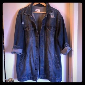 BP long distressed denim jacket Sz S